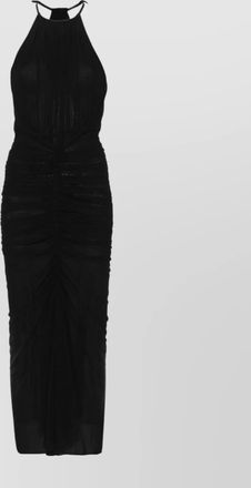 MUGLER halterneck open back midi dress sheer overlay