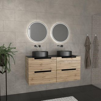 Aurlane Aurlane - Mueble De Ba&ntilde;o 120cm Roble Y Negro, Lavabos Redondos &Oslash;36cm Y Espejos Black Led &Oslash;50cm - Omega