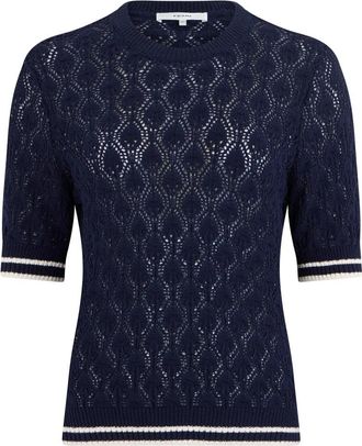 Frame Denim Cotton Crochet Sweater - Dames - Ronde hals truien - Blauw - M - Katoen - Truien & Vesten