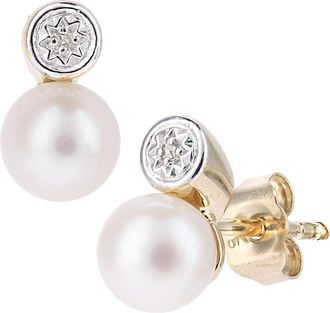 Diamant L'&eacute;ternel Womens 9ct Yellow Gold, 0.01ct Diamonds with White Cultured pearl Earrings - One Size