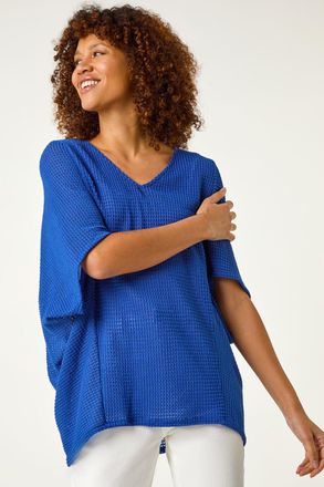 Roman Textured V-Neck Cocoon Stretch Top