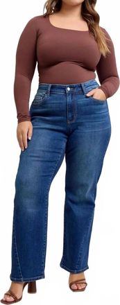 Judy Blue Mid Rise Side Seam Detail Straight Jeans - Plus In Medium Wash