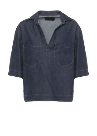 Dondup Blue Denim V-Neck Blouse