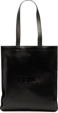 Fendi 2019 leren shopper met logo en reliëf - Zwart