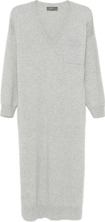 Lorena Antoniazzi Heather Grey Gebreide Midi Jurk - Dames - Kleedjes - Grijs - S - Wol - Kleedjes