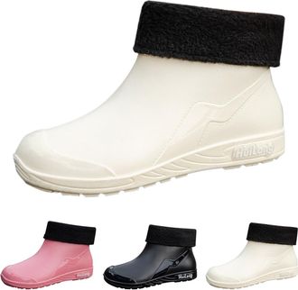 Generic Rain Boots for Women, Winter Warm Lightweight Ankle Boots f with Plush Lined Waterproof Anti-Slip Garden Shoes Ladies Outdoor Work Rain Footwear for G