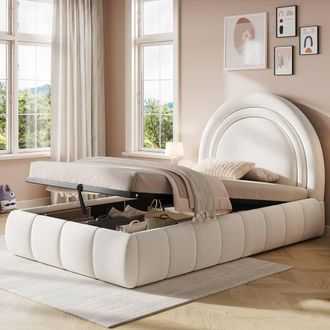 Matteo Beige Velvet Upholstered Childrens Single Bed with Hydraulic Storage