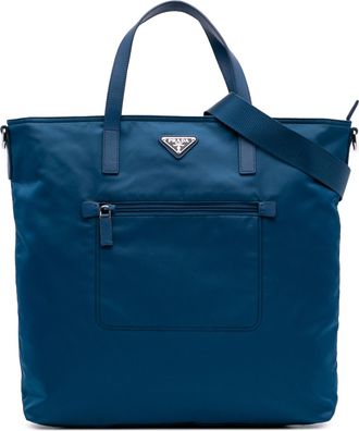 Prada Pre-owned Womens Nylon Tote Adjustable Strap - Blue Textile - One Size