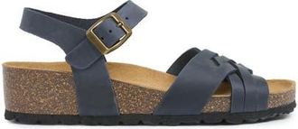 Celtic & Co. Woven Detail Low Wedge Leather Sandal in Navy at Nordstrom, Size 11