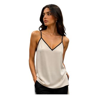 Simona Corsellini Sleeveless Tops, female, Beige, Size: M Top a Bretelle Sottili
