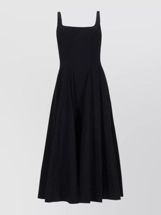 Staud midi dress sleeveless square neck flared skirt