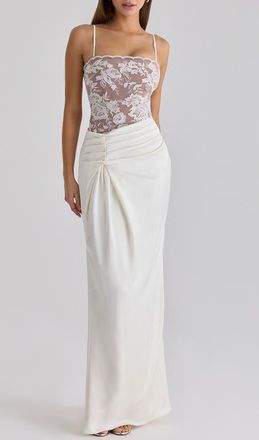 House of CB Eliette Lace & Satin Column Gown in White at Nordstrom, Size X-Small