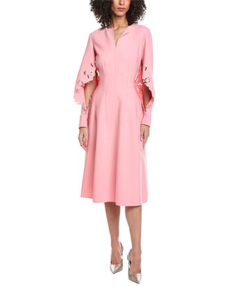 Oscar De La Renta Oscar De La Renta Floral Detail Silk-Lined Wool-Blend Midi Dress