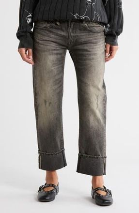 R13 Cuffed Straight Leg Jeans in Hayne Selvedge Black at Nordstrom Rack, Size 30