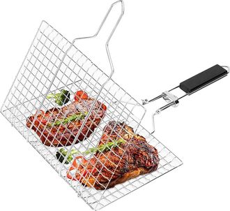 OEM Cesta Para Barbacoa: Parrilla Port&aacute;til Y Plegable De Acero Inoxidable Con Mango Extra&iacute;ble Para Asar Pescado, Verduras Y Recipientes Al Aire Libre