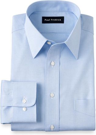Paul Fredrick Non-iron Cotton Pinpoint Solid Point Collar Dress Shirt in Blue at Nordstrom, Size 15.5 - 32