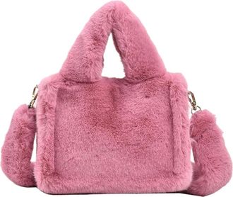 Generic Womens Plush Bags Light Solid Color Versatile Hasp Youth Womens Handbag For Women Winter Sweet Plush Velvet Shoulder Bag(Pink)