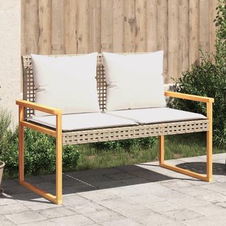 vidaXL Banco De Jard&iacute;n Con Coj&iacute;n Beige Mezcla Rat&aacute;n Sint&eacute;tico Acacia Vidaxl