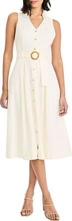 Maggy London Sleeveless Linen Blend Midi Shirtdress in Winter White at Nordstrom, Size 10