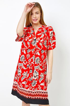 Roman Contrast Floral Print Shirt Dress