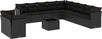 vidaXL Set De Sof&aacute;s De Jard&iacute;n 12 Piezas Cojines Rat&aacute;n Sint&eacute;tico Negro Vidaxl