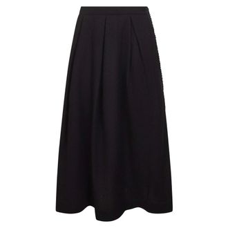Uma Wang Midi Skirts, female, Black, M, Black Wool Skirt Fringed Edge Italy