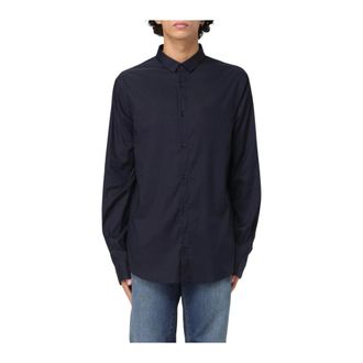 A|X Armani Exchange Casual Shirts, male, Blue, L, Navy Cotton Shirt Stylish Design