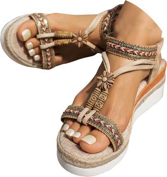 Generic Thick Soled Wedge Heeled Womens Shoes Fashionable Braided Straps Cute Sandals for Women Casual Bohemian Platform Sandals Wedge Sandal Dressy Summer (B