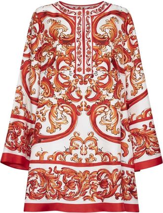 Dolce & Gabbana Kaftan Jurk in Majolica-Print Twill - Dames - Korte kleedjes - Veelkleurig - L - Kleedjes