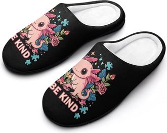 Generic Be Kind Autism Axolotl Funny Mens Slippers Cotton Warm House Shoes Memory Foam Sandals Print Size 7-14