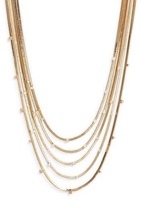 Nordstrom Cubic Zirconia Station Layered Necklace in Clear- Gold at Nordstrom Rack