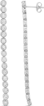SHYMI Bezel Set Tennis Drop Earrings -.925 Sterling Silver, Rhodium Plated, Cubic Zirconia Detailing