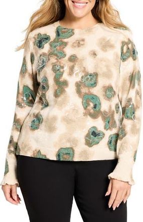 Nic+Zoe Camo Shine Crewneck Cotton Blend Sweater in Neutral Multi at Nordstrom Rack, Size 1 X