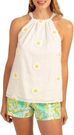 Trina Turk Rancho Daisy Appliqu&eacute; Halter Tank in White/Daisy at Nordstrom Rack, Size X-Large
