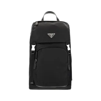 Prada Nylon Backpack with Logo Appliqu&eacute; - male - Prada - Backpacks - Black - ONE SIZE - Bags