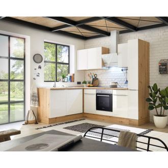 Respekta Cucina Angolo Cottura Cucina ad Angolo Marleen Premium 250 cm Bianco Artigianale Rovere Respecta