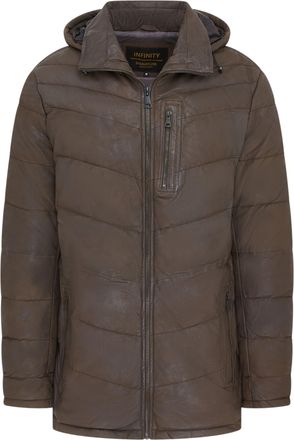 Infinity Leather Mens Brown Quilted Jacket Hooded Puffer Winter Coat - Olyic Lamb Leather - Size X-Small