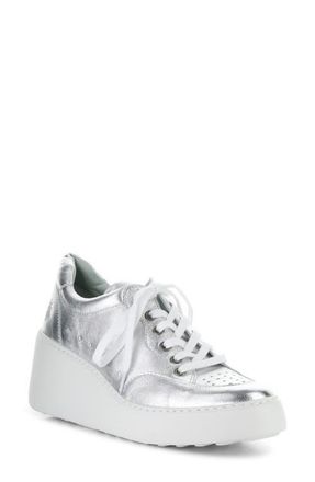 FLY London Derk Platform Wedge Sneaker in 002 Silver at Nordstrom, Size 10-10.5Us