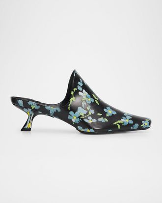 Loewe 45mm Emily Floral Leather Mules