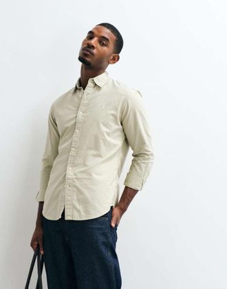 Polo Ralph Lauren camicia Oxford slim fit con logo icon in pietra-Neutro