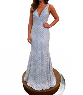 Jovani V Neck Sheath Sequin Prom Dress In Light Blue