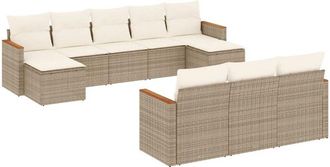 vidaXL Juego De Sof&aacute;s Jard&iacute;n Con Cojines Beige 10 Pzas Rat&aacute;n Sint&eacute;tico Vidaxl