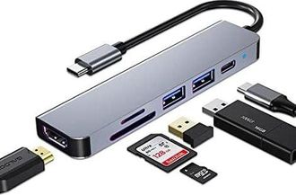 OEM Concentrador Usb-c, Adaptador Usb-c Multipuerto, Concentrador 6 En 1 Con Hdmi 4k, Usb 3.0, Lector De Tarjetas Sd/tf Y Alimentaci&oacute;n Pd De 100 W