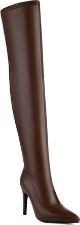Generic Womens Pointed Toe Over The Knee Boots PU Leather Long Boots with Side Zipper Stiletto High Heel Thigh High Boot,Brown,6.5 UK