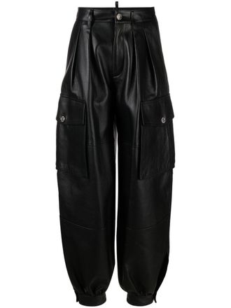 Dsquared2 leather cargo trousers - women - Polyester/Cotton/Calf Leather - 36 - Black