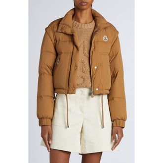 Moncler Selle Convertible Down Puffer Jacket in Beige at Nordstrom, Size 5