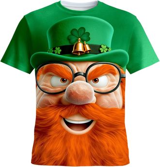 Generic Mens St Patricks Day Tops St Patricks Day T Shirts for Men Leprechuan Crew Neck Short Sleeve Funny Irish Print Funny Shirts Top T-Shirt Regular Fit Ir