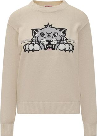 Kenzo Happy Tiger Jumper - Dames - Sweatshirts - Beige - S - Katoen - Hoodies & sweatvesten