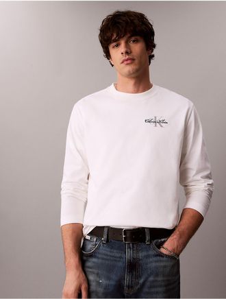 Calvin Klein Jeans Calvin Klein Mens Script Monologo Graphic Long Sleeve T-Shirt - White - 2XL