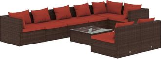 vidaXL Set Muebles De Jard&iacute;n 9 Piezas Y Cojines Rat&aacute;n Sint&eacute;tico Marr&oacute;n Vidaxl
